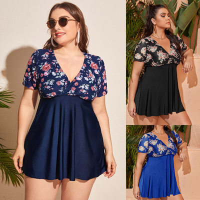 Plus Size Swim Dress Set Conservative 2-Piece Beach Cover-Up