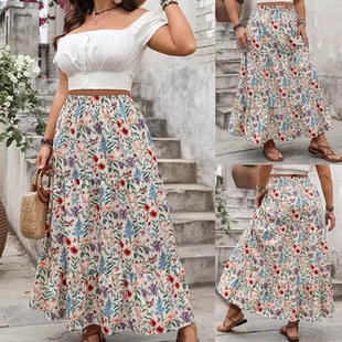 casual skirt women Plus 女装 printed dress大码 印花半身裙 size