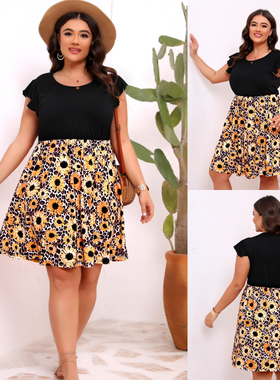 Large size women Summer dress daisy print skirt 大码连衣裙