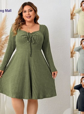2024Autumn Short Dress for Women Plus Size Square Neck Dress