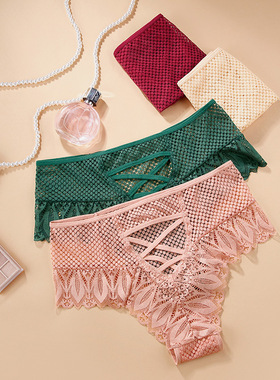 Plus Size Lace Panties Women Seductive Lace Briefs 蕾丝内裤