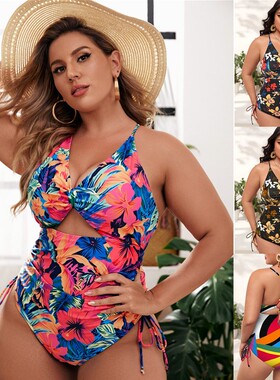 Plus Size One-Piece Bikini Printed Swimsuit 大码女人印花泳衣