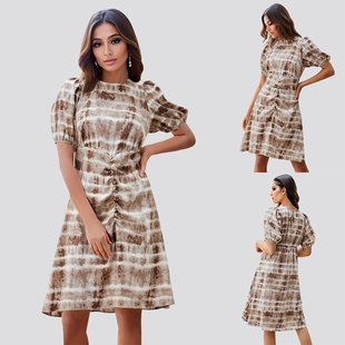 Shirred Tie Dye Summer Dress Style Print Midi Vacation