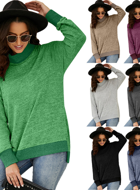 A/W Long-Sleeved Loose High-Neck  T-Shirt top for Women