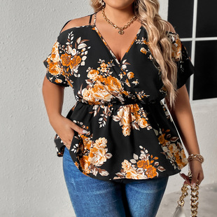 Shirt Chiffon Women Floral Summer Size Plus Print Blouses