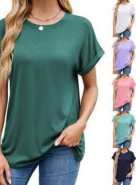 2025 S/S Women Solid Color Loose Short Sleeve T-shirt Top