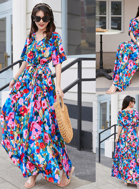Women's 2025 Summer Maxi Long Floral Dress Flowy Beach Skirt