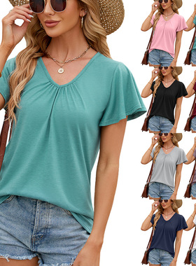 Women Summer T shirts Short Sleeves Tops 女士夏季休闲T恤上衣