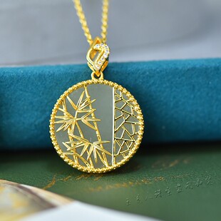 新疆天然和田玉白玉竹林吊坠竹节挂件女款玉石项链节节高锁骨链