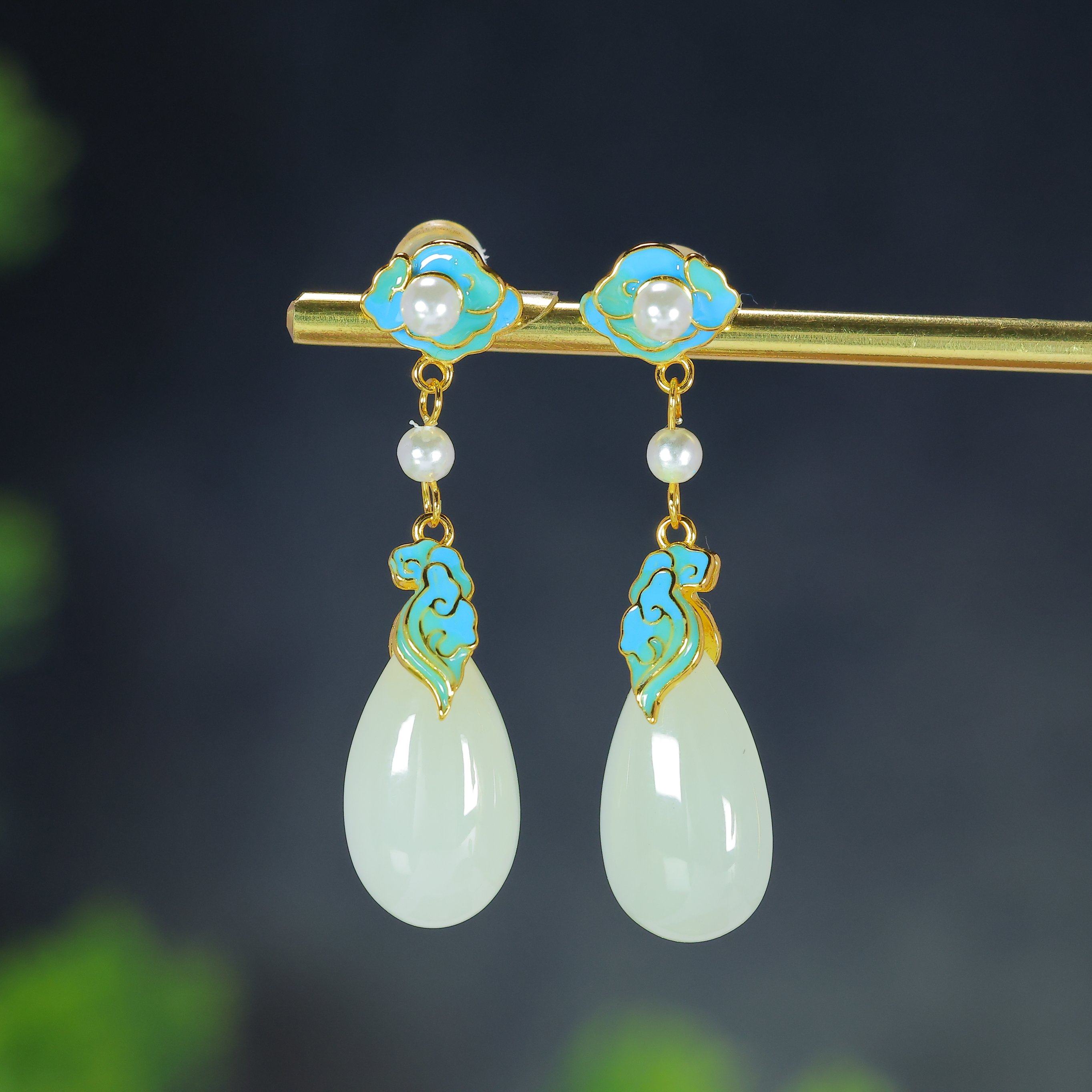 天然和田玉青白玉祥云如意925银珐琅水滴玉石耳环耳饰耳坠,珠宝/钻石/翡翠,耳饰,淘宝优惠券,粉丝福利购,淘宝优惠卷