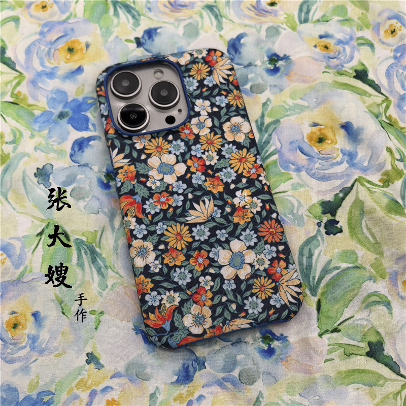 适用苹果系列可水洗布艺百花硬壳