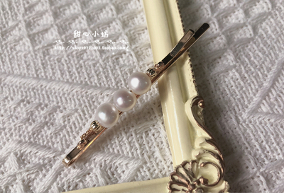 一字夹淡水珍珠简约淡雅发夹高级