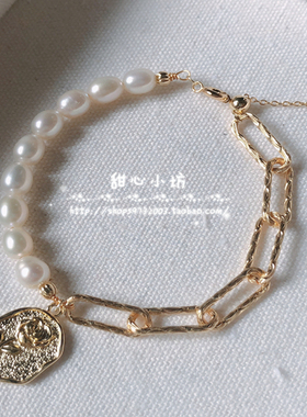 高级感轻奢玫瑰链条天然珍珠手链