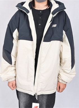NEW BALANCE NB新款男子连帽棉服运动休闲拼色外套NQF41341-BEI