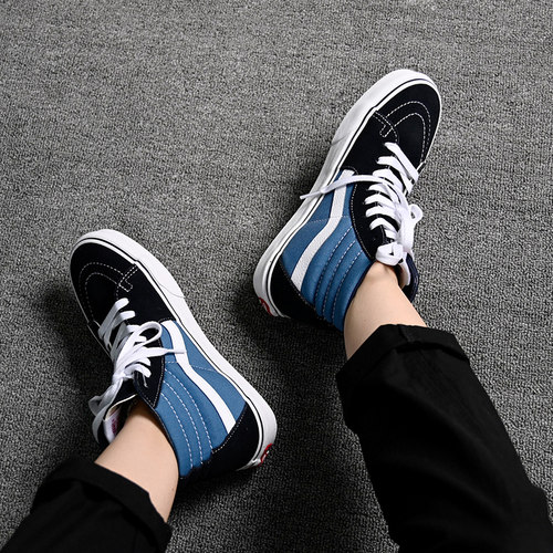 vans高帮经典款海军蓝休闲帆布鞋