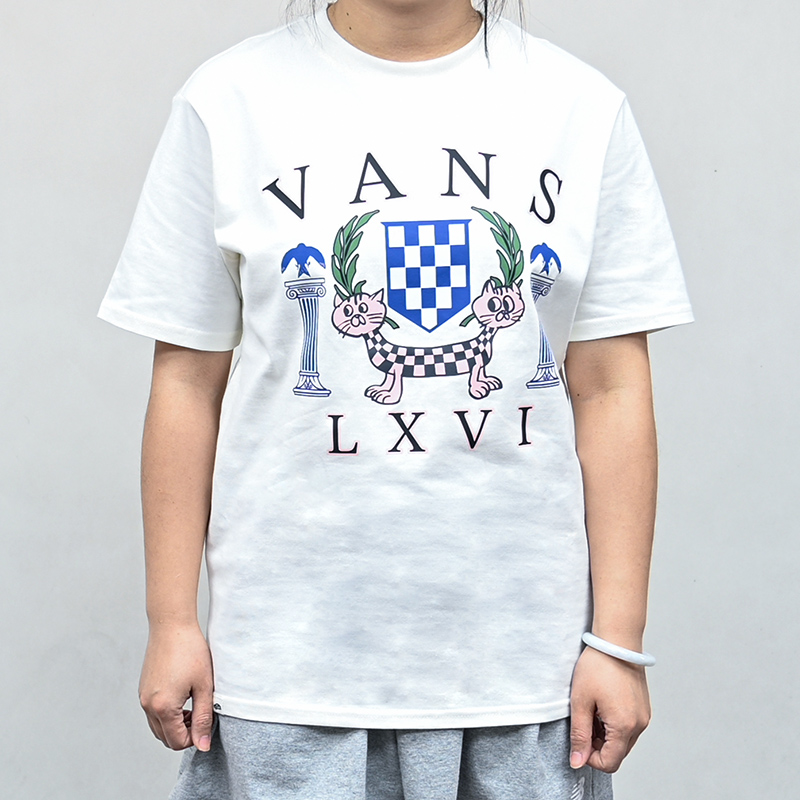 VANS范斯夏季女款圆领短袖猫咪图案潮流百搭时尚T恤VN000NJWFS8