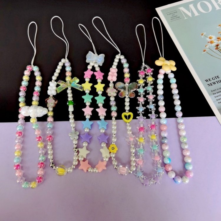 自制韩国ins可爱小熊diy串珠手机链手机壳防丢手机挂绳