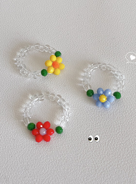 简约米珠花朵编织戒指