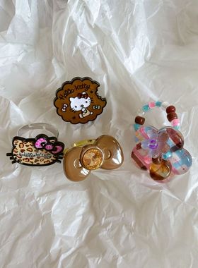 可爱豹纹kitty猫咪蝴蝶结戒指 个性情侣手工亚文化童趣合金指环