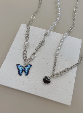 蝴蝶珍珠项链女设计感项链