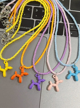 夏日简约百搭ins彩色气球狗吊坠项链甜美可爱小清新串珠锁骨链女