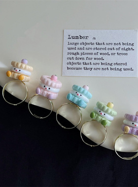 夏日新款原创可爱仿真夹心饼干树脂戒指少女心个性可调节食指女戒