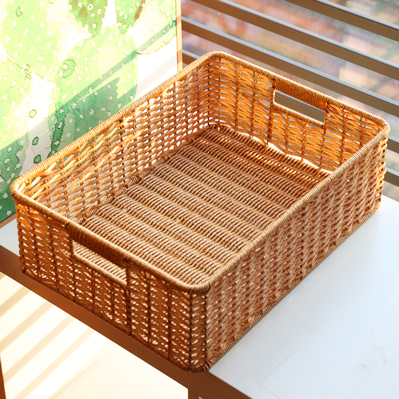 桌面编织收纳筐置物篮护肤品收纳