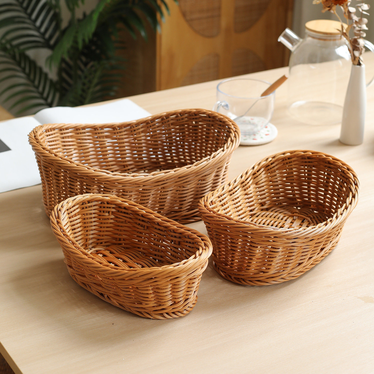 仿藤编织果篮水果收纳篮客厅果盘零食摆放盘点心托盘面包馒头盘子,餐饮具,果盆/果盘/果篮,淘宝优惠券,粉丝福利购,淘宝优惠卷