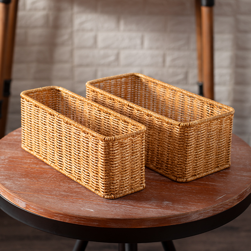 塑料藤编床头柜遥控器置物篮玄关钥匙扣手表收纳盒护肤品置物盒子