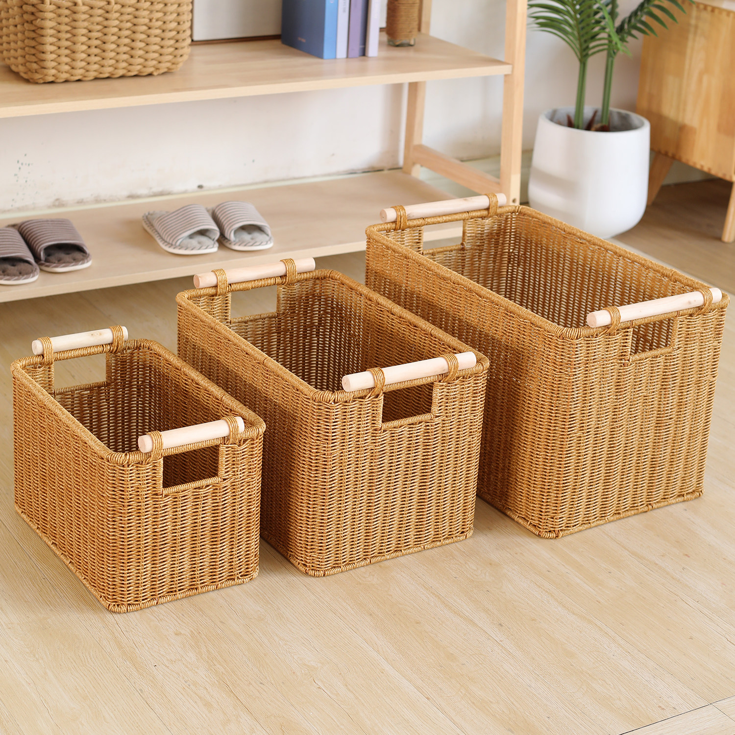 居家家用仿藤编织杂物零食收纳筐橱柜衣服被子整理篮卧室玩具收纳,收纳整理,收纳筐,淘宝优惠券,粉丝福利购,淘宝优惠卷