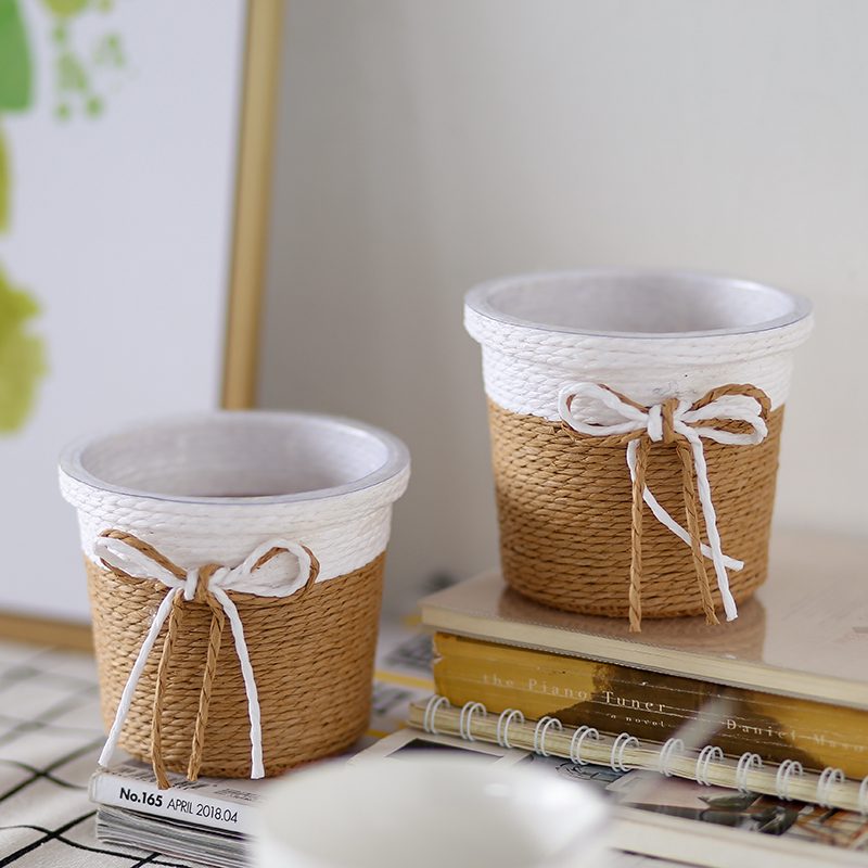 清仓特价多肉花盆纸篮插花套装组合创意桌面纸绳花篮迷你绿萝盆栽