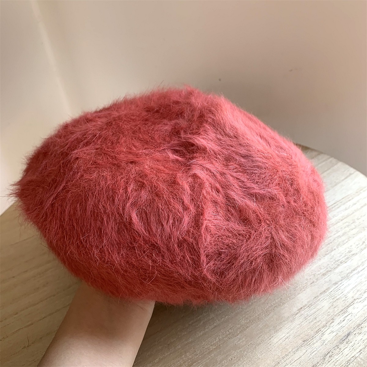 可爱蓬蓬砖红手感有内衬贝雷帽