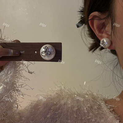 pipi土星耳钉精致珠光纹理面包珍珠百搭少女耳环简约大方耳饰925