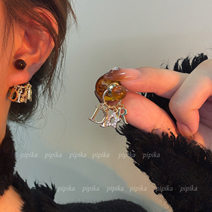 pipi韦雪同款 名媛气质 琥珀色D家字母流苏耳环两戴耳饰925银针爆款