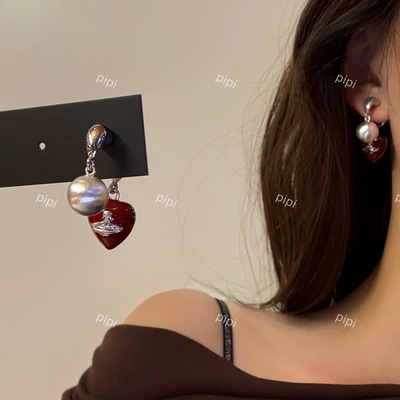 pipi前后戴拉丝球爱心土星耳钉女小众设计感个性百搭耳环耳饰银针