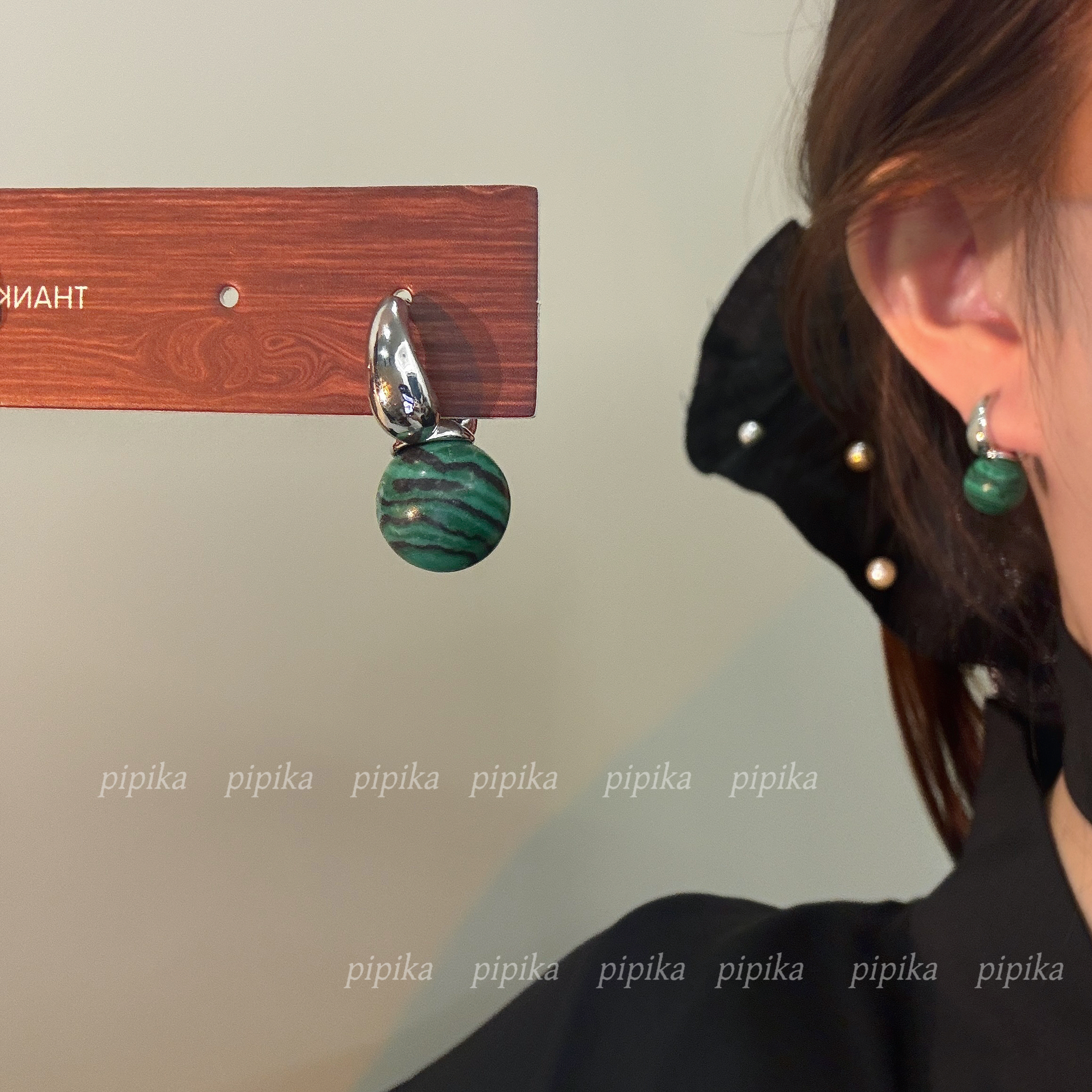 pipi小众设计新中式复古天然石耳环耳扣耳钉女耳饰简约百搭不过敏