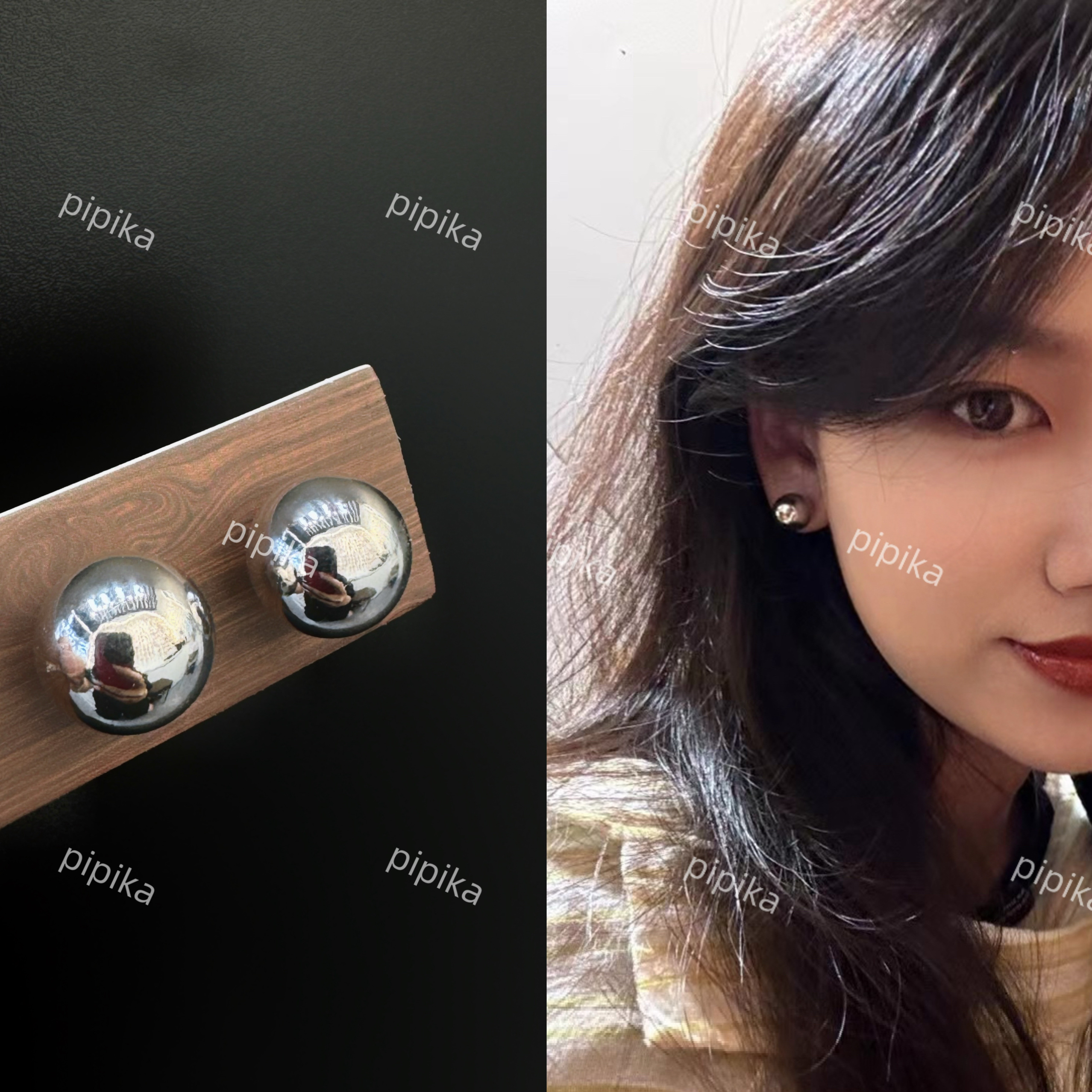 pipi～925银针圆球大号耳钉银球时尚简约y百搭款耳饰养耳洞款