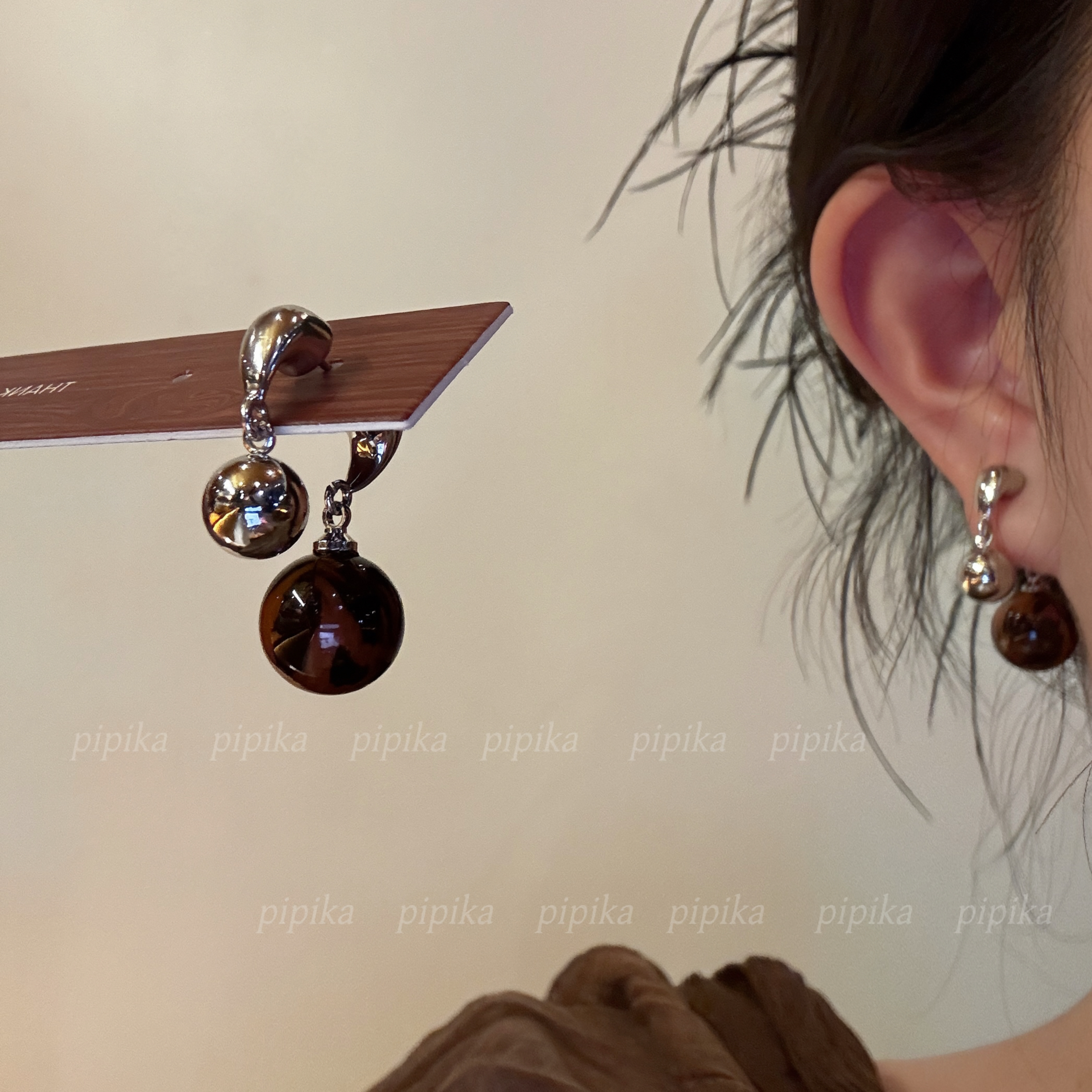 pipi原创设计复古豹纹银球两戴式耳钉耳环耳饰高级气质925银针女