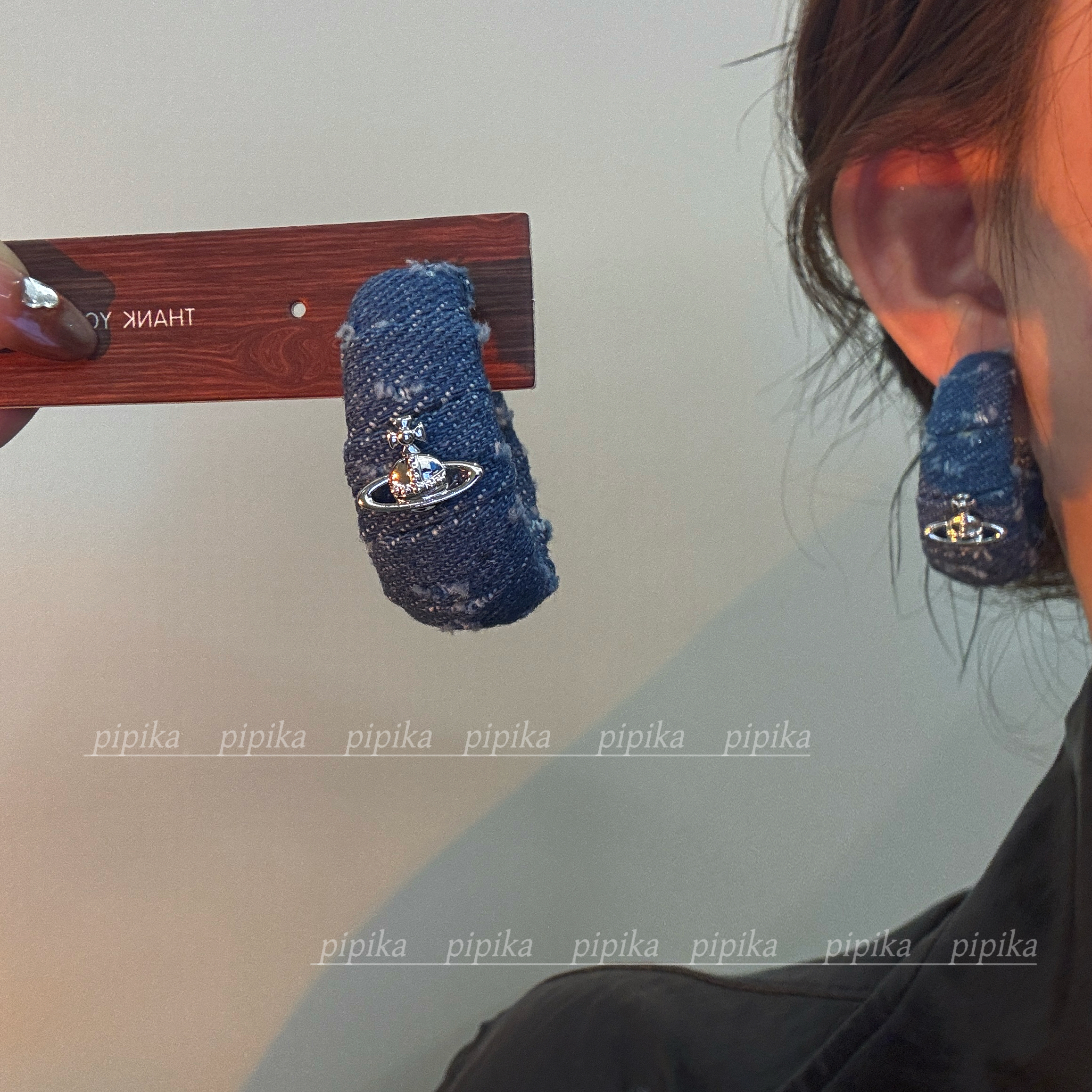 pipi原创复古牛仔星球夸张大耳圈耳环耳钉耳饰女高级百搭甜酷银针