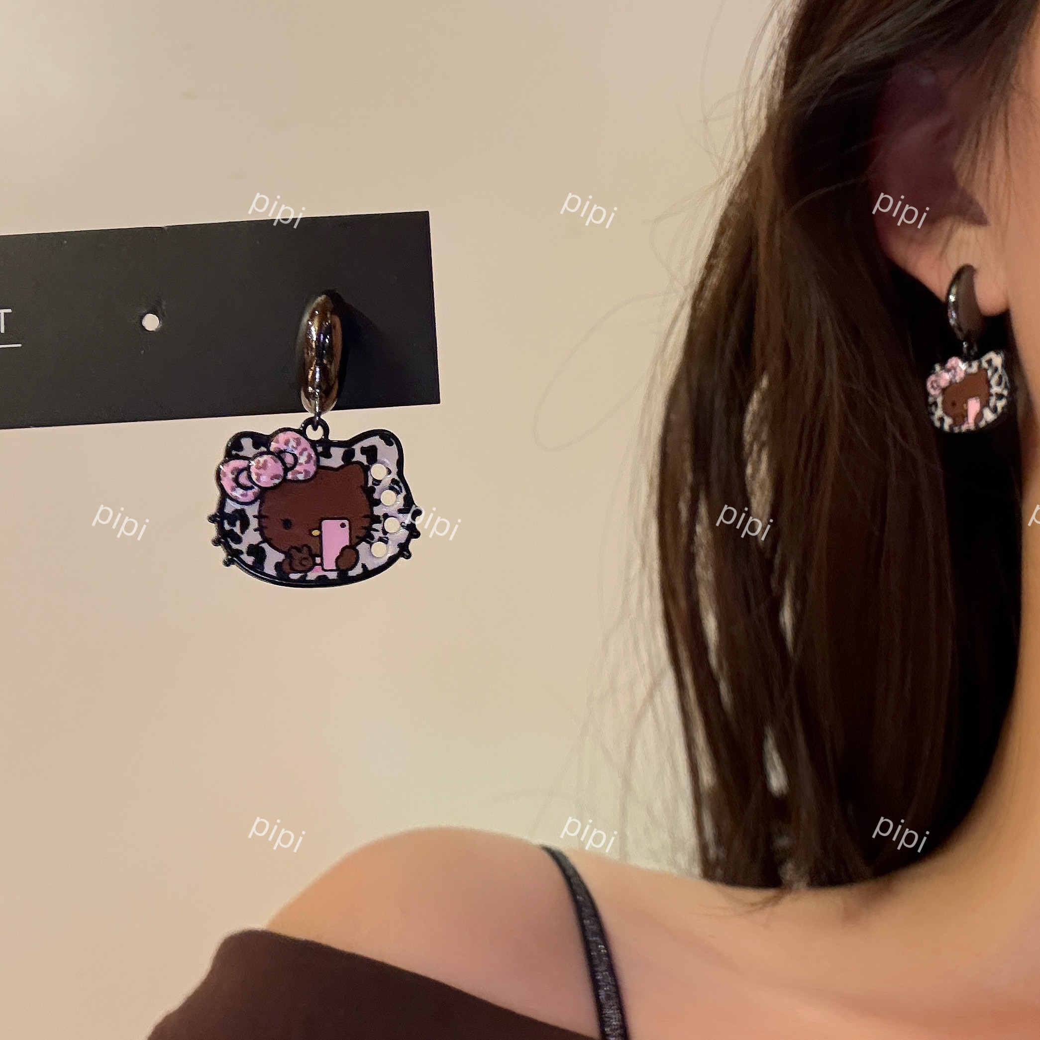 pipi原创设计豹纹KT猫耳环耳环耳饰简约百搭可爱甜美少女心银针