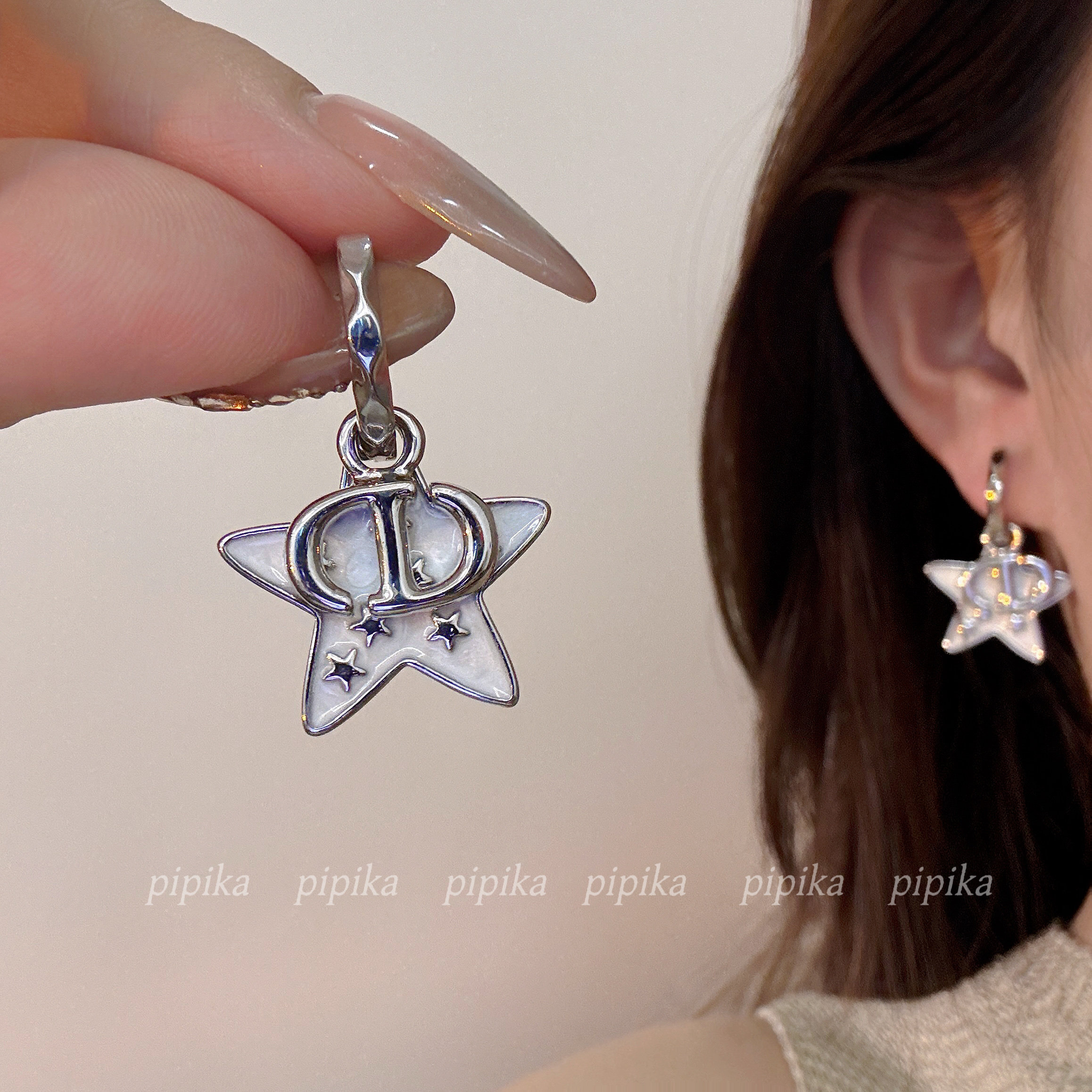pipi小众D字母星星耳扣多戴款耳环耳钉耳饰轻奢百搭简约银针女神图片