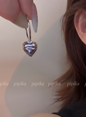 pipi原创爱心字母银色耳环耳圈耳扣耳饰项链女简约百搭冷淡风银针