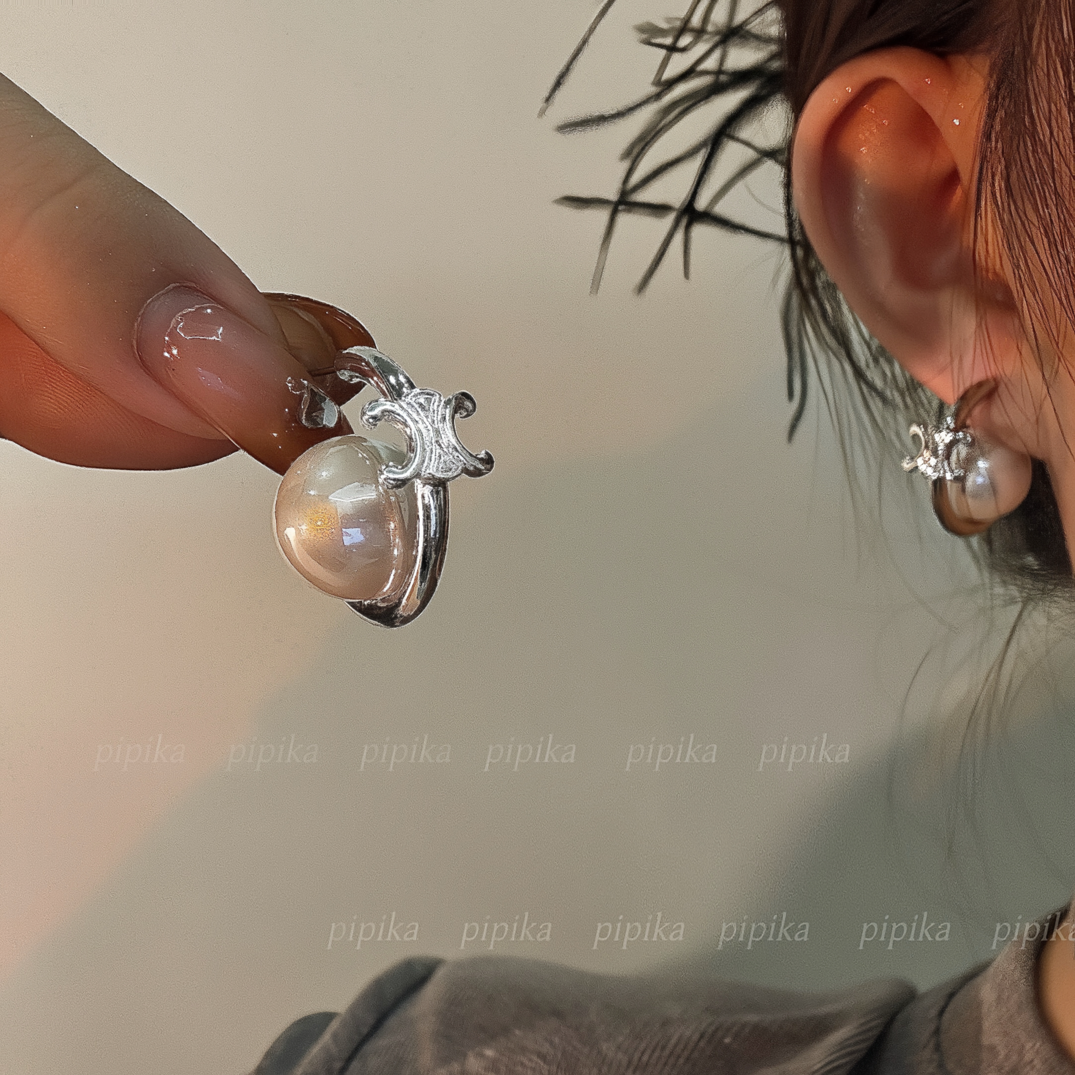 pipi小众设计凯旋门珍珠C圈耳环高级感独特轻奢百搭耳环耳饰银针