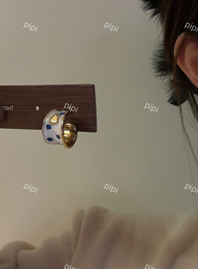 pipi滴油爱心蓝色豹纹珠光白c圈耳环简约设计感耳钉小众耳饰银针