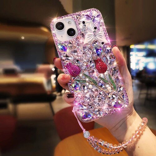 适用苹果iphone15plus14pro131211promax手机壳创意Xsmax女款XR奢华蝴蝶水钻6s78plus全包防摔软壳网红玫瑰花