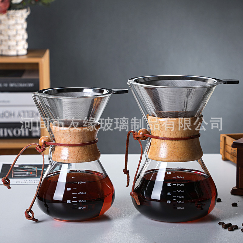 手冲咖啡壶家用高硼硅玻璃咖啡分享壶防烫木柄