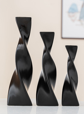 简约北欧黑白色陶瓷花瓶三件套摆件客厅插花干花家居软装饰品批