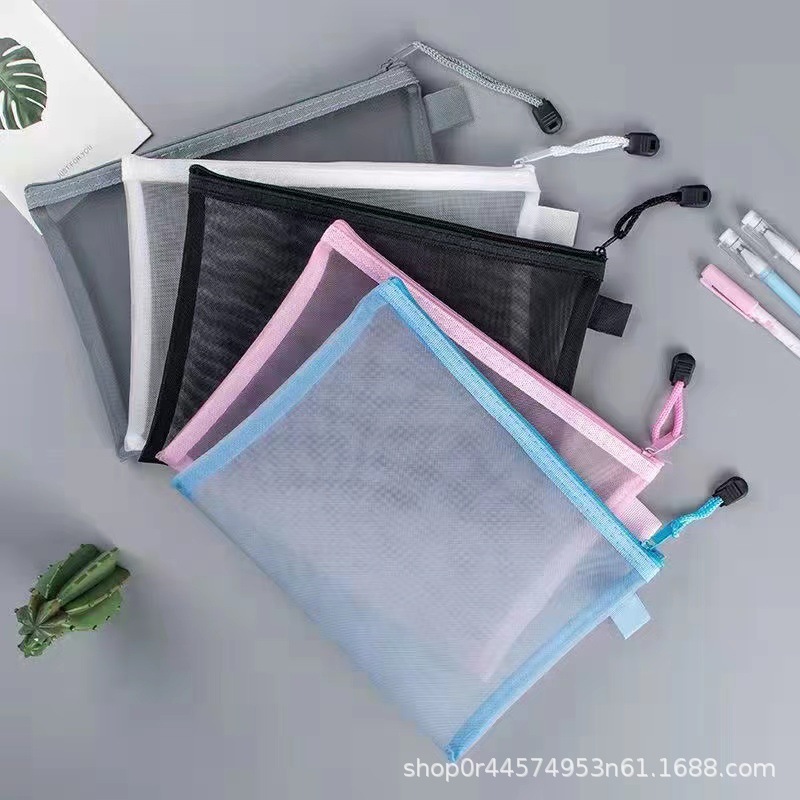 简约小清新ins日系 a6a4袋透明网状收纳笔袋学生考试纱网文件袋