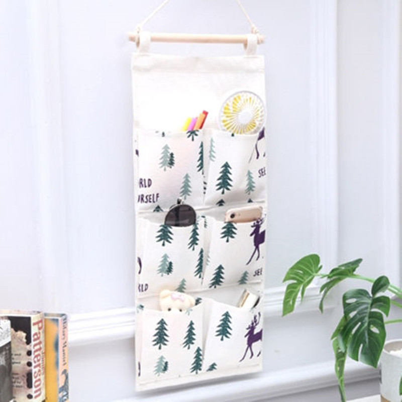 棉麻布艺家用浴室内衣裤收纳袋墙壁门后宿舍多功能壁挂式手机