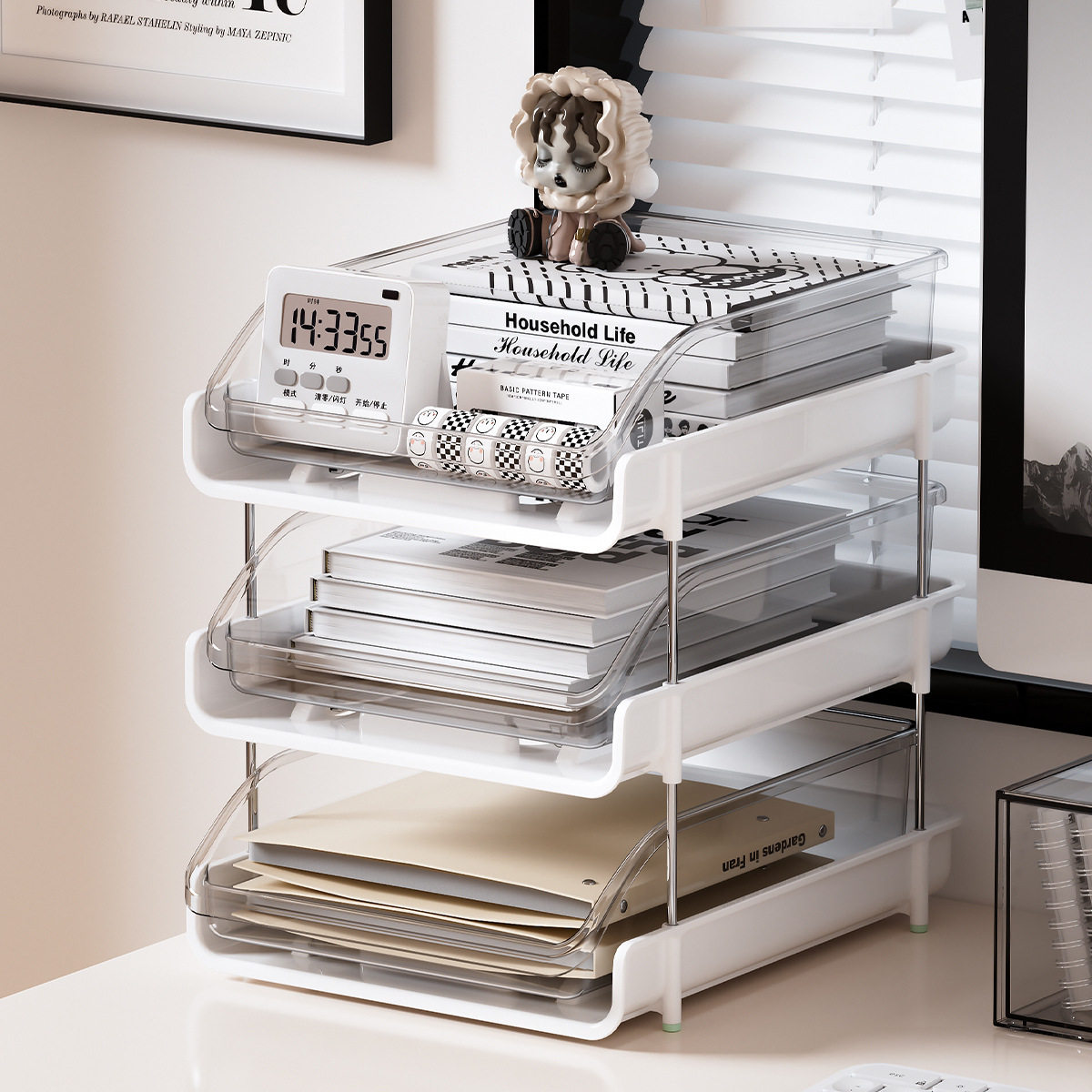 桌面a4纸文件管理架多层办公室学生文具书桌资料抽拉式简约置物架